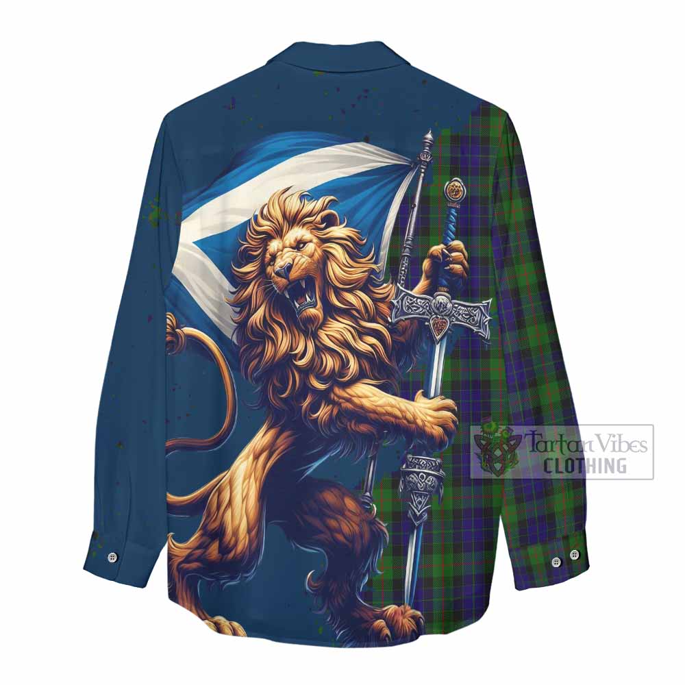 Tartan Vibes Clothing Gunn Tartan Family Crest Women's Casual Shirt with Scottish Majestic Lion