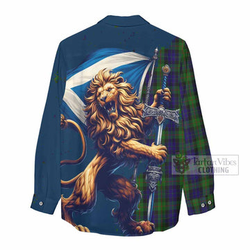 Gunn Tartan Family Crest Women's Casual Shirt with Scottish Majestic Lion