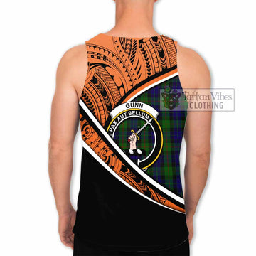 Gunn Crest Tartan Men's Tank Top with Polynesian Vibes Style - Orange Version