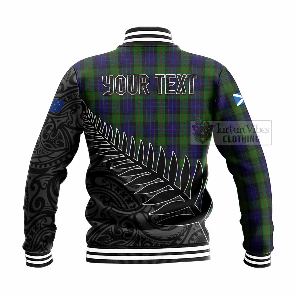 Tartan Vibes Clothing Gunn Crest Tartan Baseball Jacket with New Zealand Silver Fern Half Style