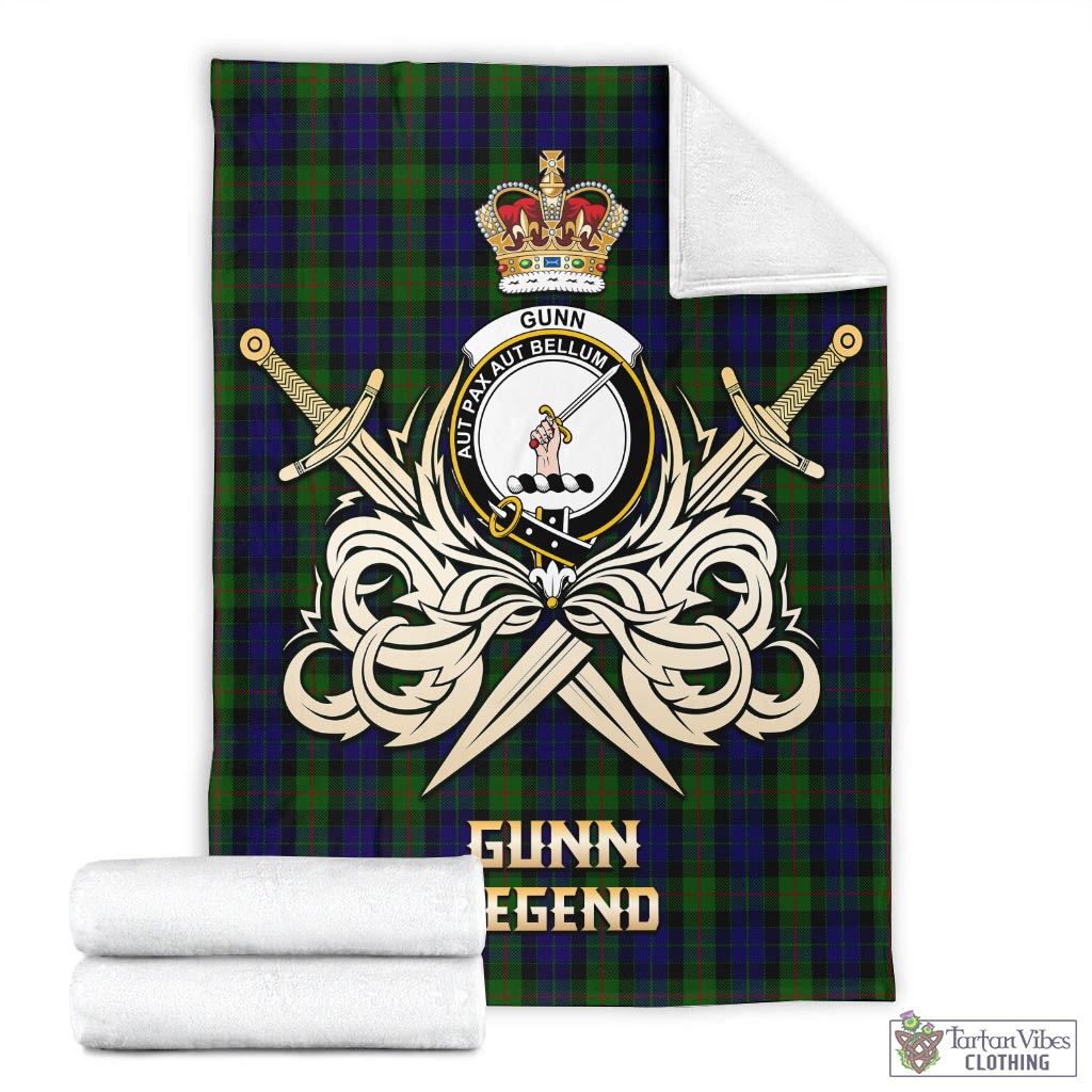 Tartan Vibes Clothing Gunn Tartan Blanket with Clan Crest and the Golden Sword of Courageous Legacy