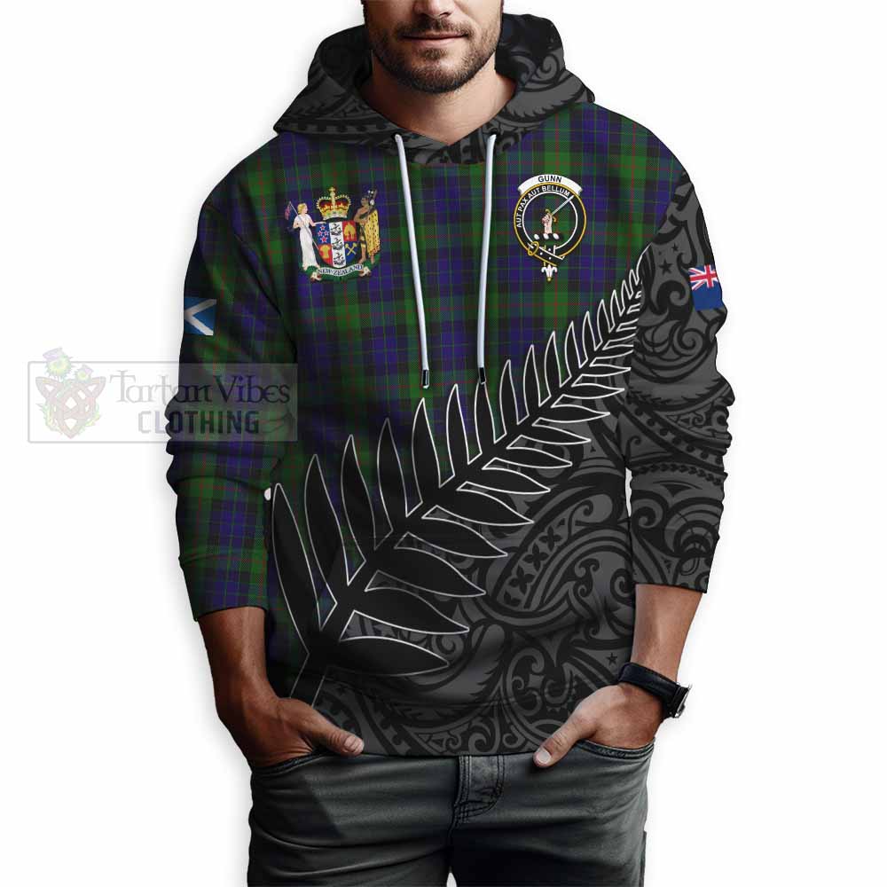 Tartan Vibes Clothing Gunn Crest Tartan Hoodie with New Zealand Silver Fern Half Style