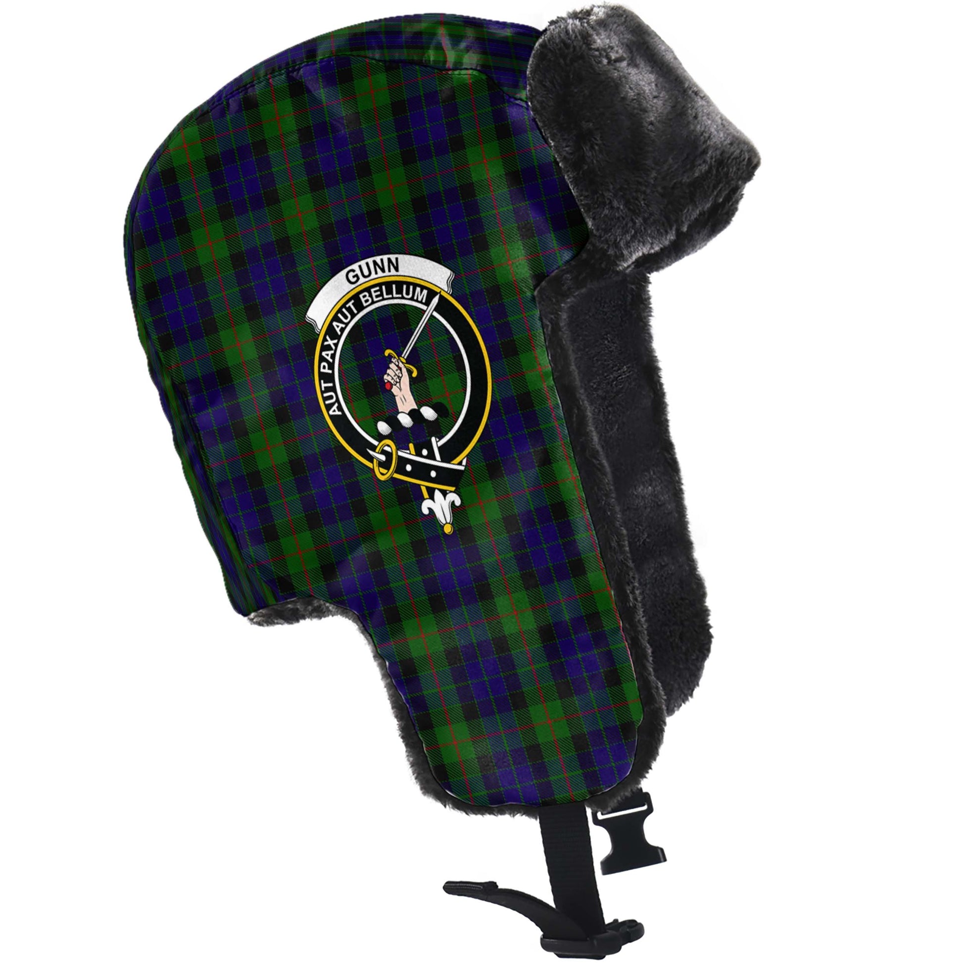 Gunn Tartan Winter Trapper Hat with Family Crest - Tartanvibesclothing