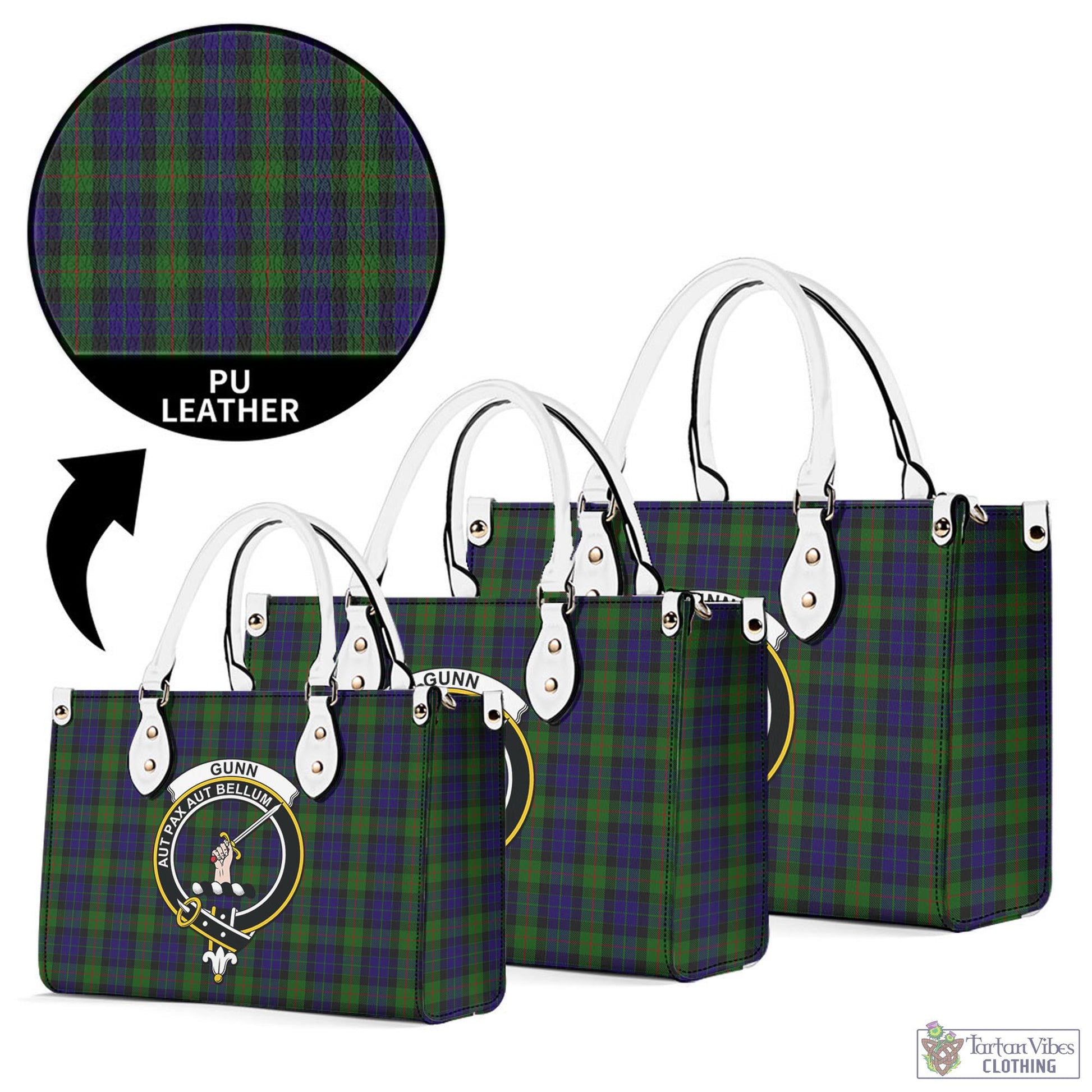 Tartan Vibes Clothing Gunn Tartan Luxury Leather Handbags with Family Crest