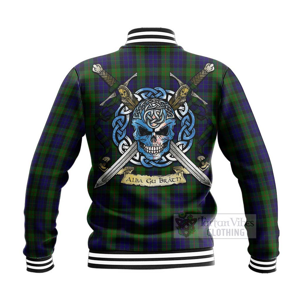 Tartan Vibes Clothing Gunn Tartan Baseball Jacket with Family Crest Celtic Skull Style