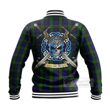 Gunn Tartan Baseball Jacket with Family Crest Celtic Skull Style