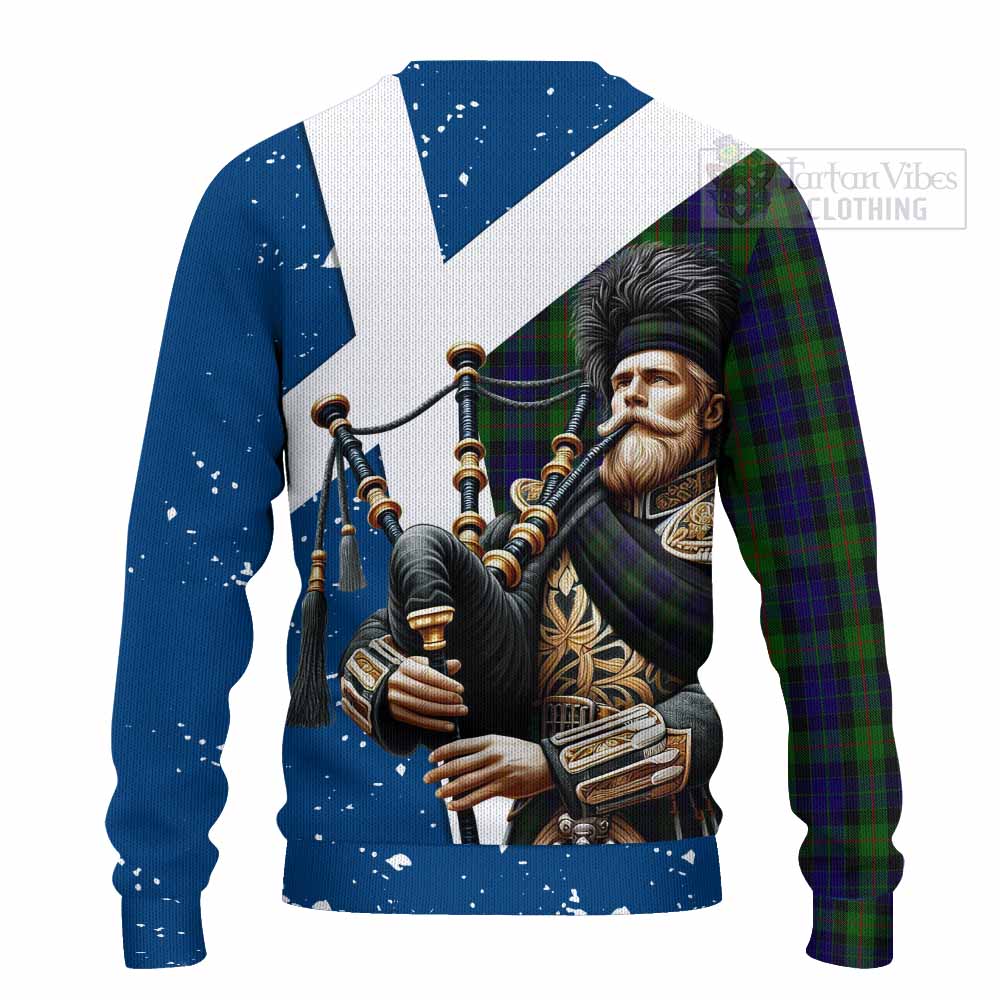 Tartan Vibes Clothing Gunn Tartan Knitted Sweater with Family Crest Scottish Bagpiper Vibes