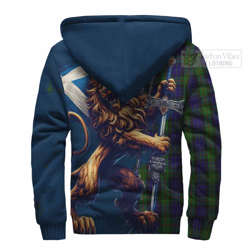 Tartan Vibes Clothing Gunn Tartan Family Crest Sherpa Hoodie with Scottish Majestic Lion