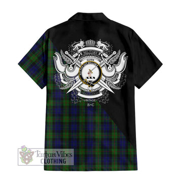 Gunn Tartan Short Sleeve Button Shirt with Family Crest and Military Logo Style