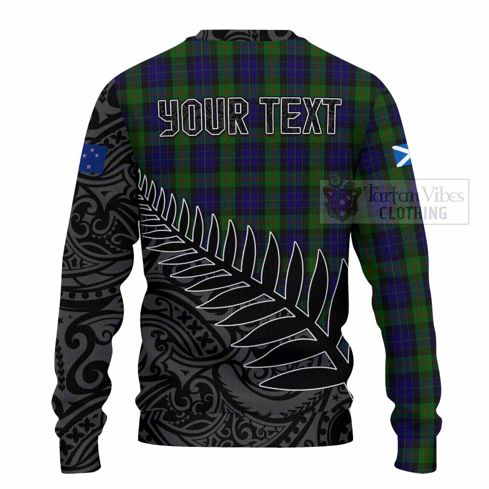 Tartan Vibes Clothing Gunn Crest Tartan Knitted Sweater with New Zealand Silver Fern Half Style