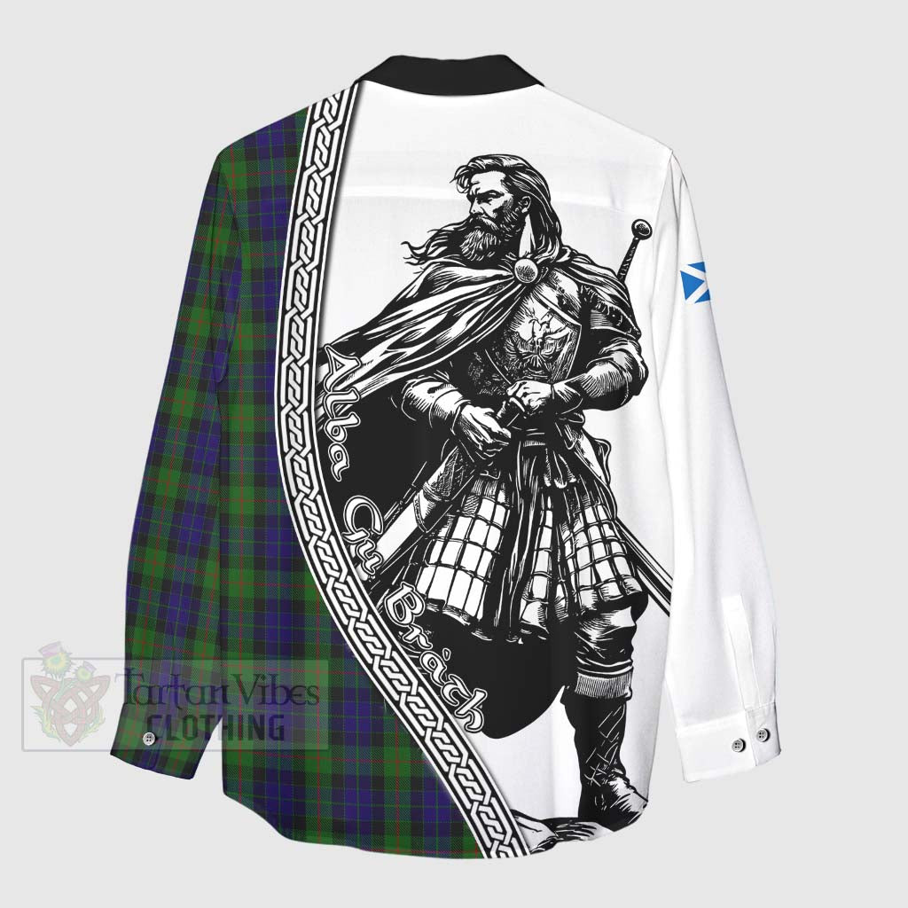 Tartan Vibes Clothing Gunn Tartan Clan Crest Women's Casual Shirt with Highlander Warrior Celtic Style