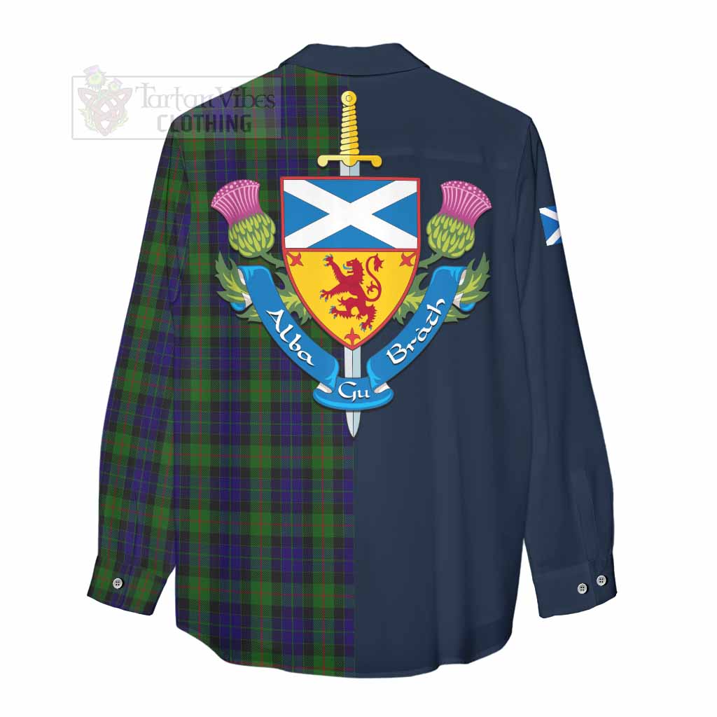 Tartan Vibes Clothing Gunn Tartan Women's Casual Shirt Alba with Scottish Lion Royal Arm Half Style