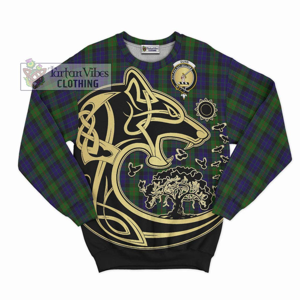 Gunn Tartan Sweatshirt with Family Crest Celtic Wolf Style - Tartan Vibes Clothing