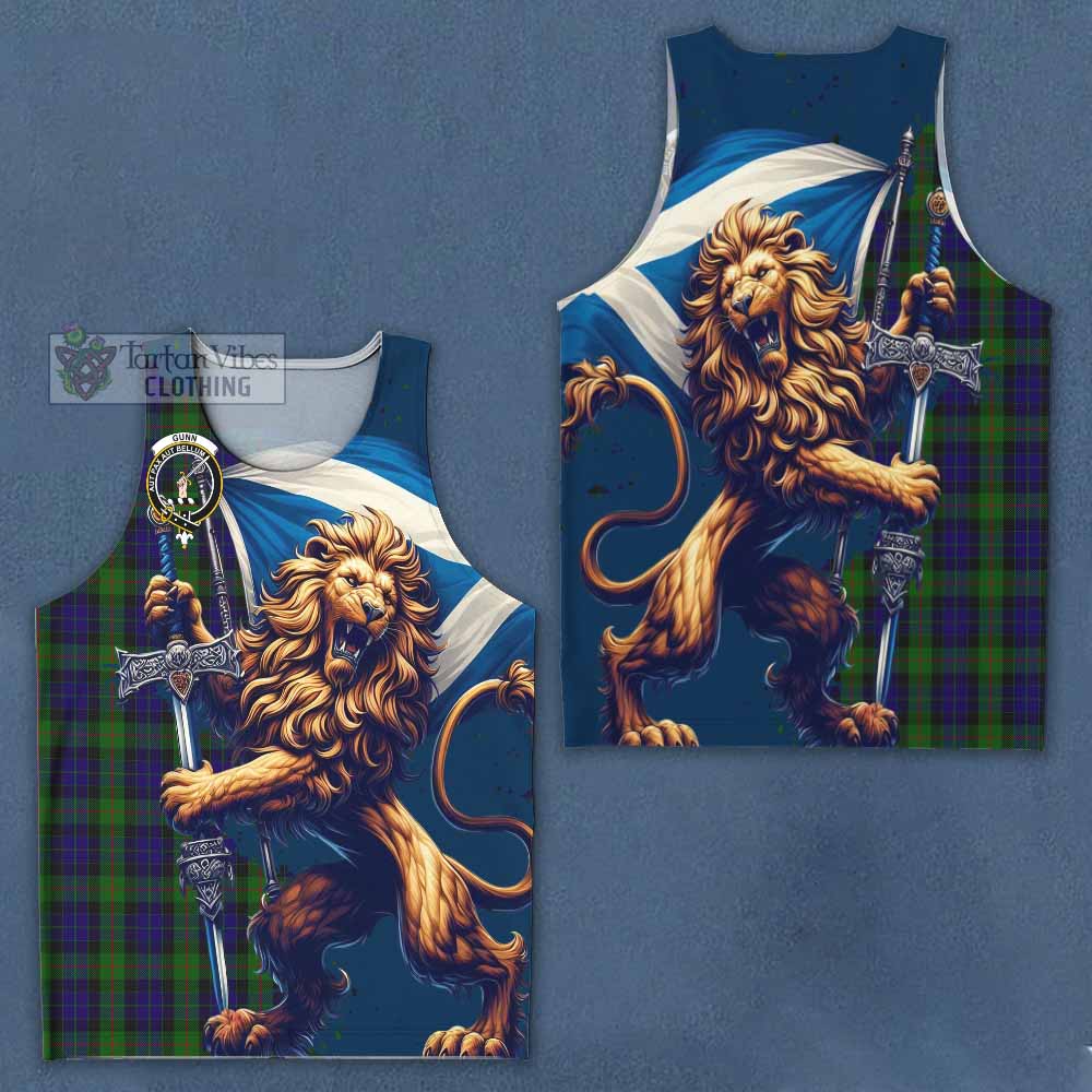 Tartan Vibes Clothing Gunn Tartan Family Crest Men's Tank Top with Scottish Majestic Lion