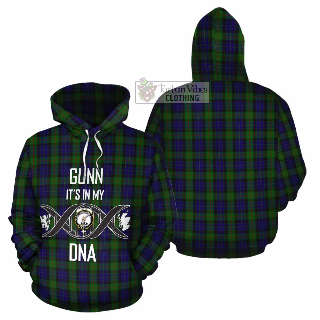 Tartan Vibes Clothing Gunn Tartan Cotton Hoodie with Family Crest DNA In Me Style