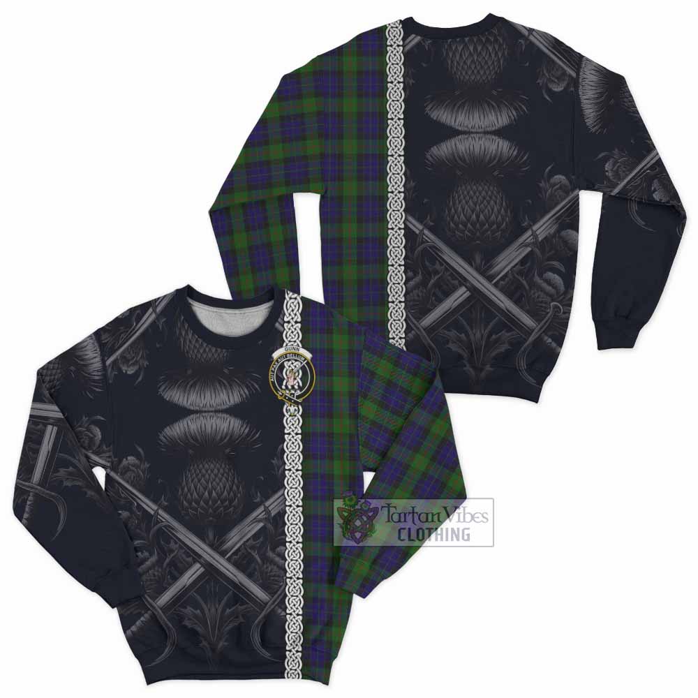 Tartan Vibes Clothing Gunn Tartan Sweatshirt with Family Crest Cross Sword Thistle Celtic Vibes