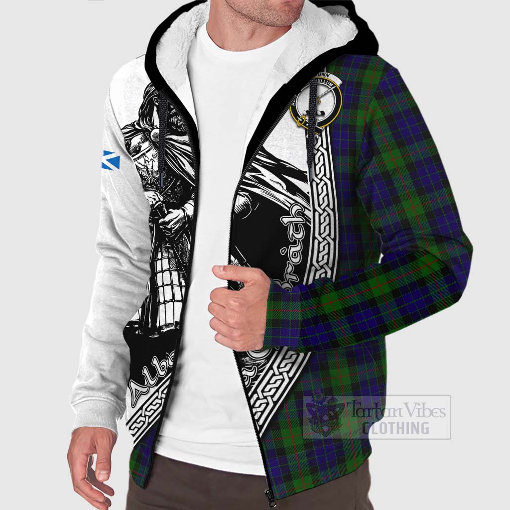 Tartan Vibes Clothing Gunn Tartan Clan Crest Sherpa Hoodie with Highlander Warrior Celtic Style