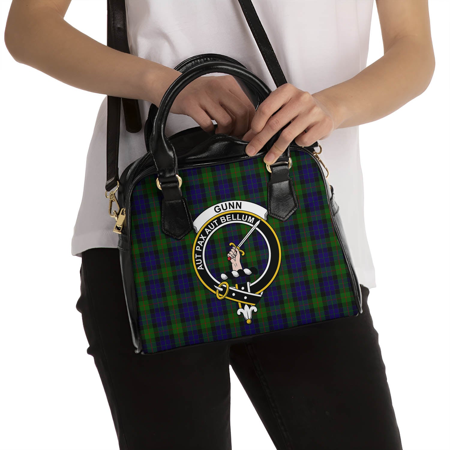 Gunn Tartan Shoulder Handbags with Family Crest - Tartanvibesclothing