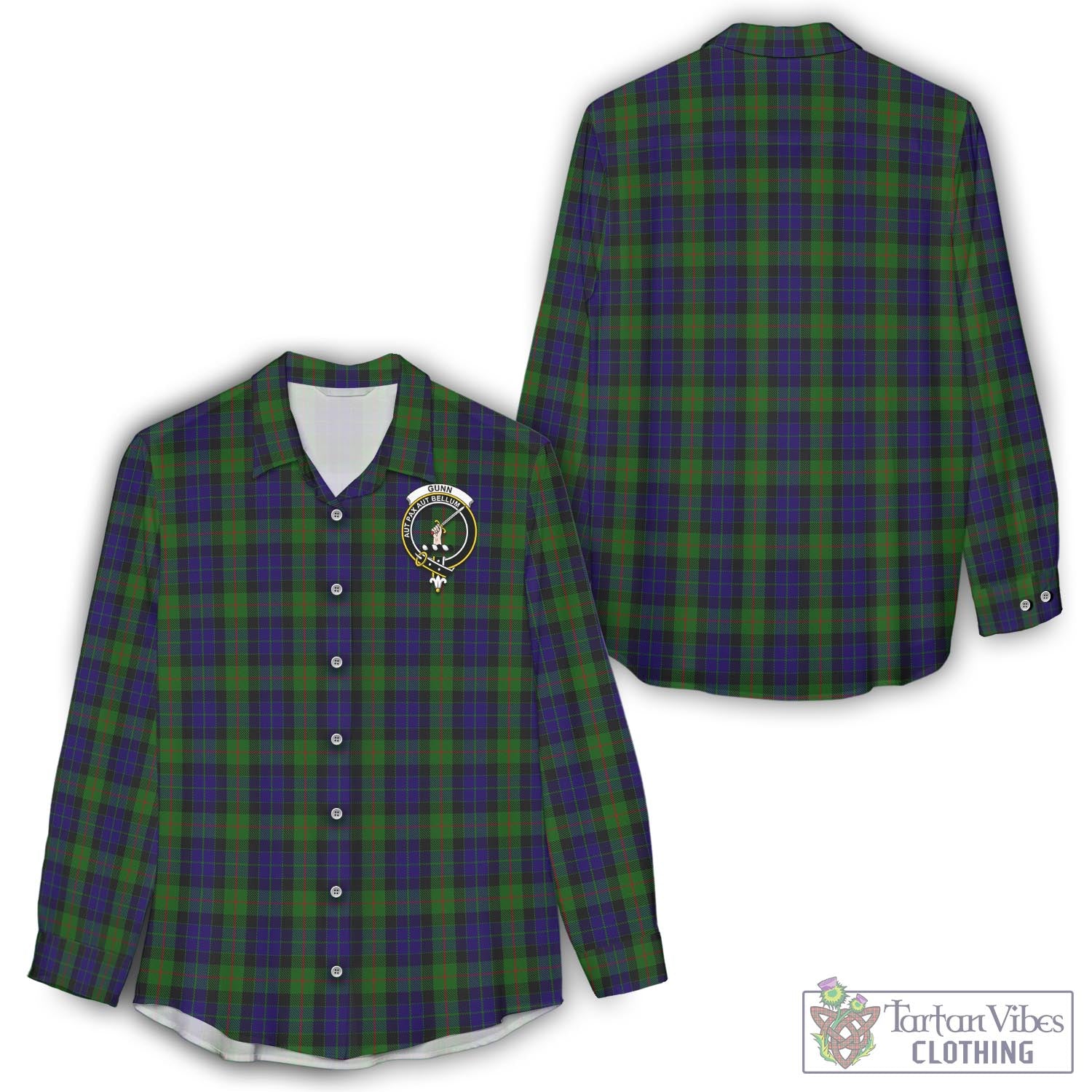 Tartan Vibes Clothing Gunn Tartan Womens Casual Shirt with Family Crest