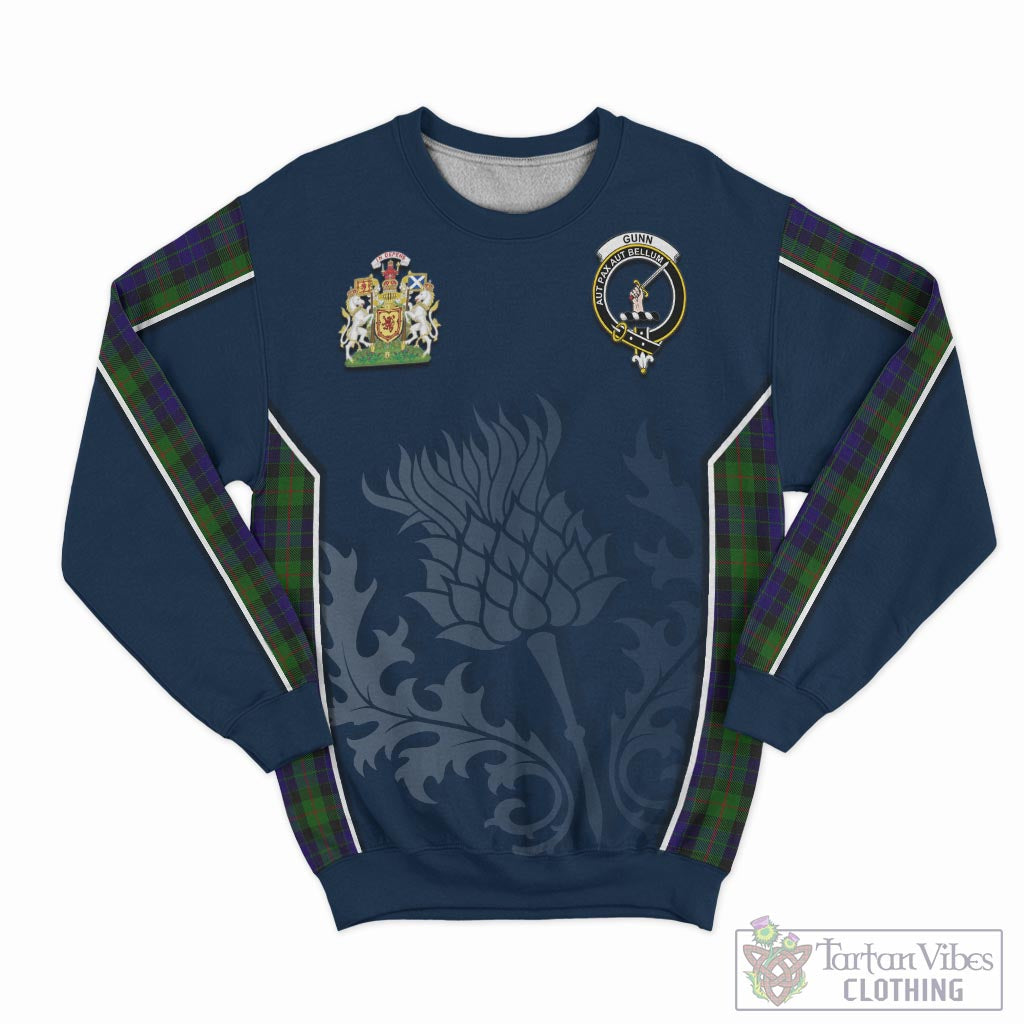 Tartan Vibes Clothing Gunn Tartan Sweatshirt with Family Crest and Scottish Thistle Vibes Sport Style