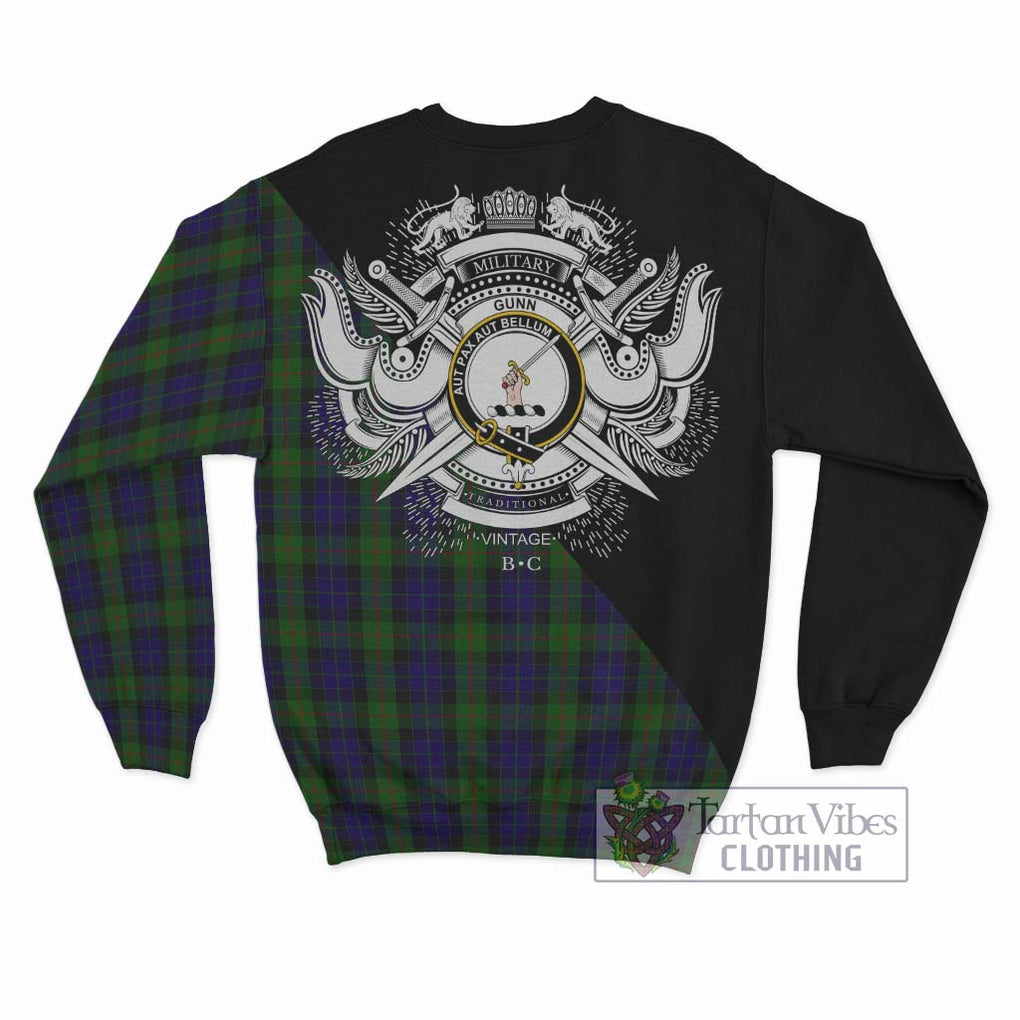 Gunn Tartan Sweatshirt with Family Crest and Military Logo Style - Tartanvibesclothing Shop