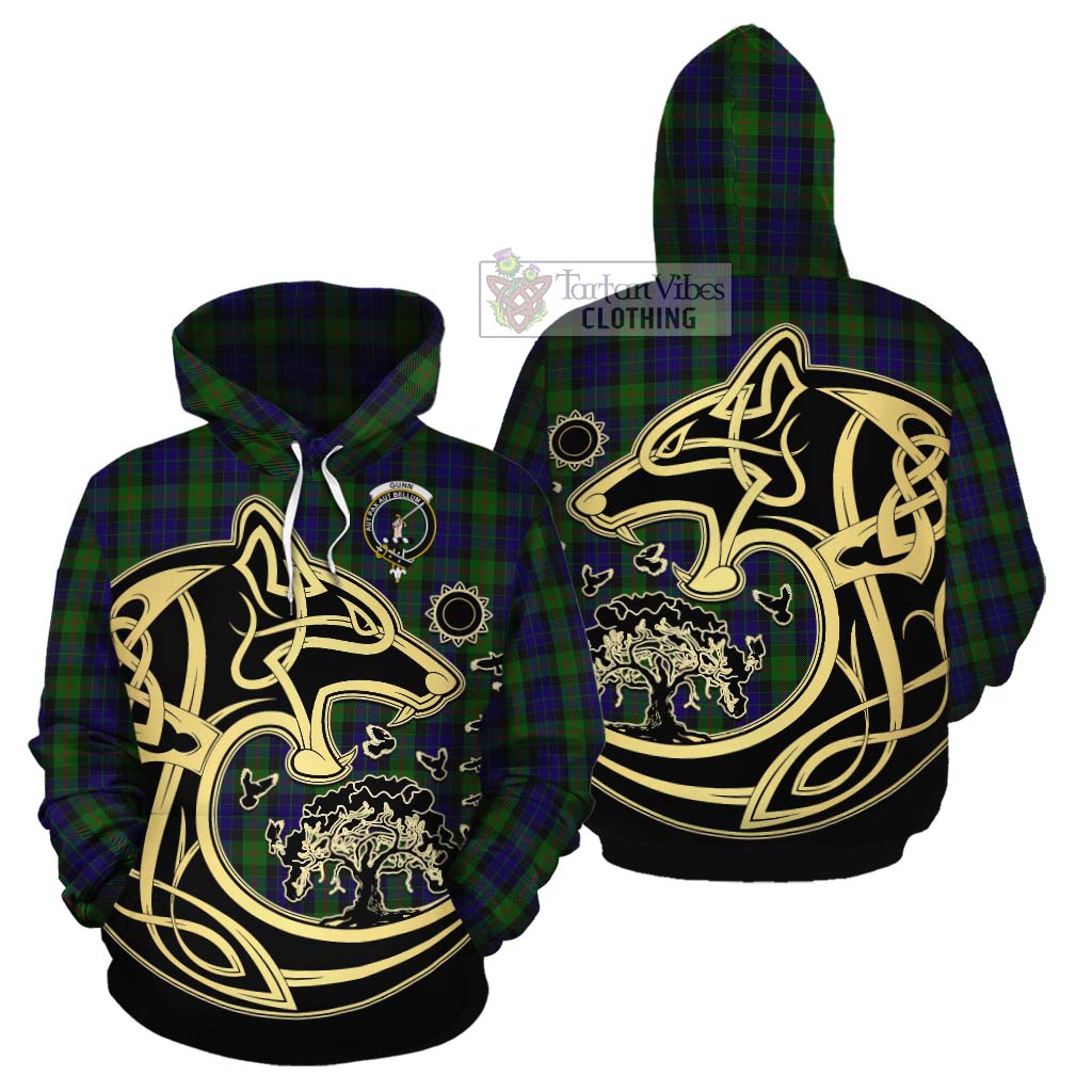 Tartan Vibes Clothing Gunn Tartan Cotton Hoodie with Family Crest Celtic Wolf Style