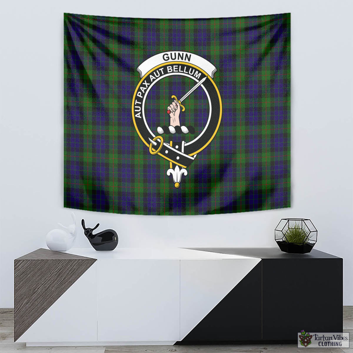 Tartan Vibes Clothing Gunn Tartan Tapestry Wall Hanging and Home Decor for Room with Family Crest