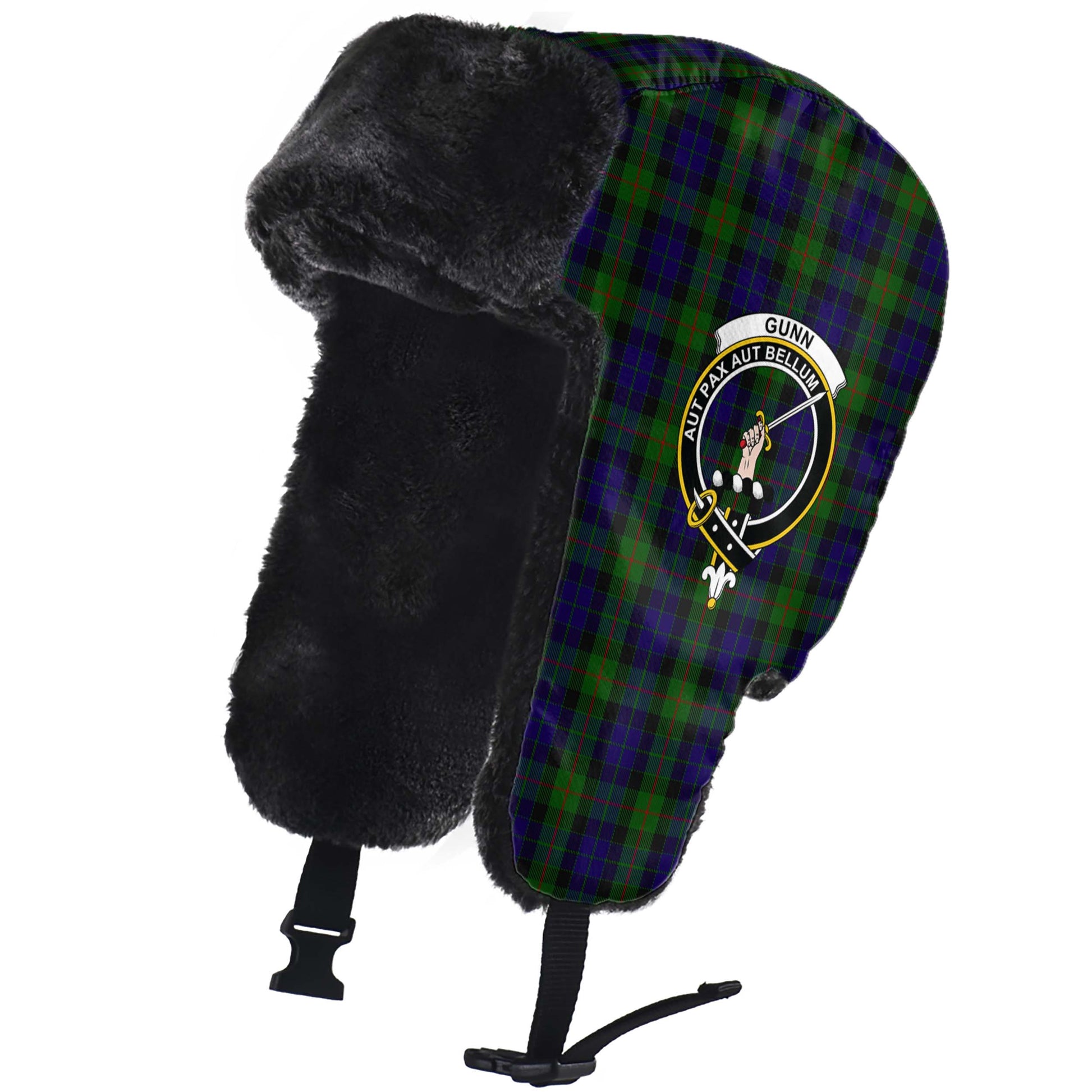 Gunn Tartan Winter Trapper Hat with Family Crest - Tartanvibesclothing