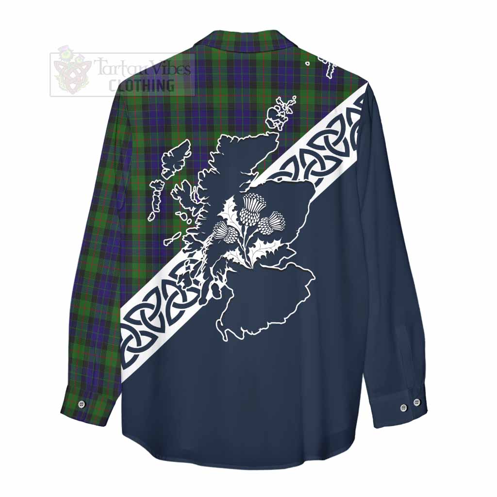 Tartan Vibes Clothing Gunn Tartan Women's Casual Shirt Featuring Thistle and Scotland Map