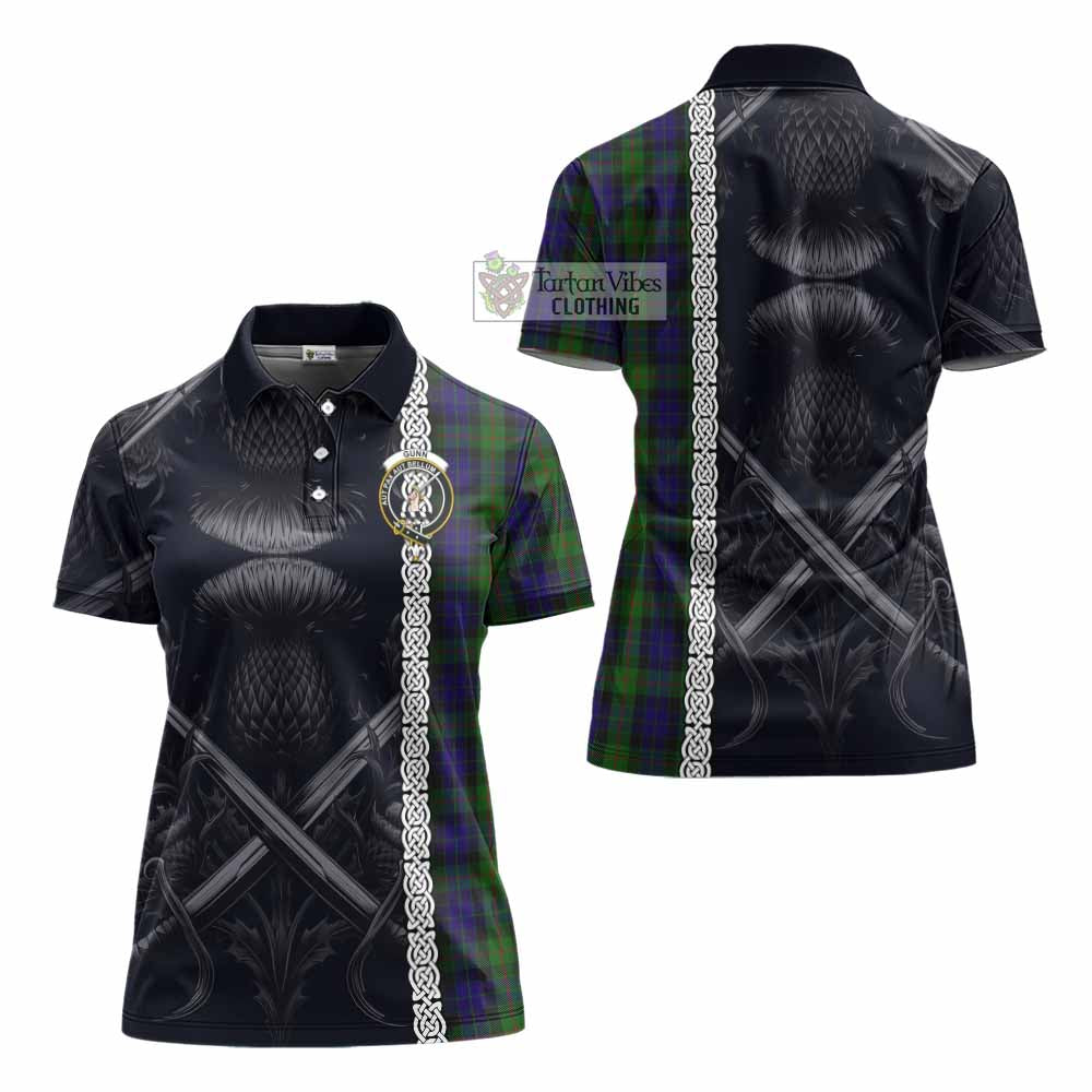 Tartan Vibes Clothing Gunn Tartan Women's Polo Shirt with Family Crest Cross Sword Thistle Celtic Vibes