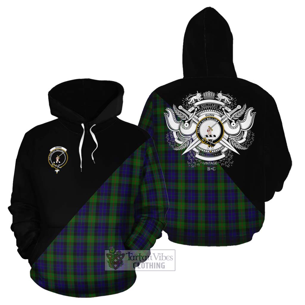 Tartan Vibes Clothing Gunn Tartan Cotton Hoodie with Family Crest and Military Logo Style