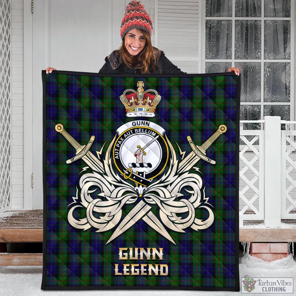 Tartan Vibes Clothing Gunn Tartan Quilt with Clan Crest and the Golden Sword of Courageous Legacy