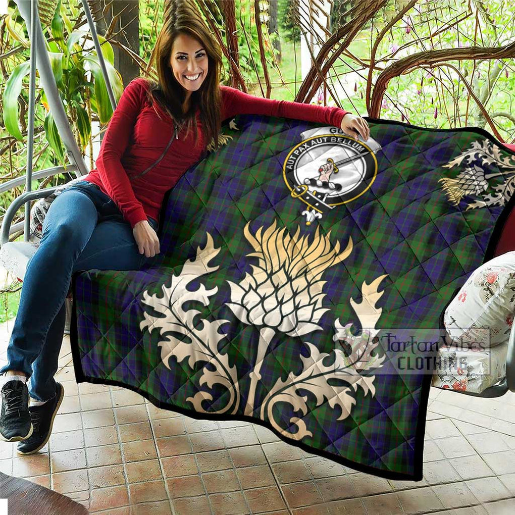 Tartan Vibes Clothing Gunn Tartan Quilt with Family Crest and Golden Thistle Style