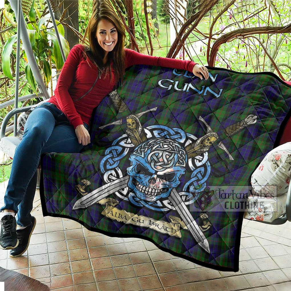 Tartan Vibes Clothing Gunn Tartan Quilt with Celtic Skull Alba Gu Brath Style