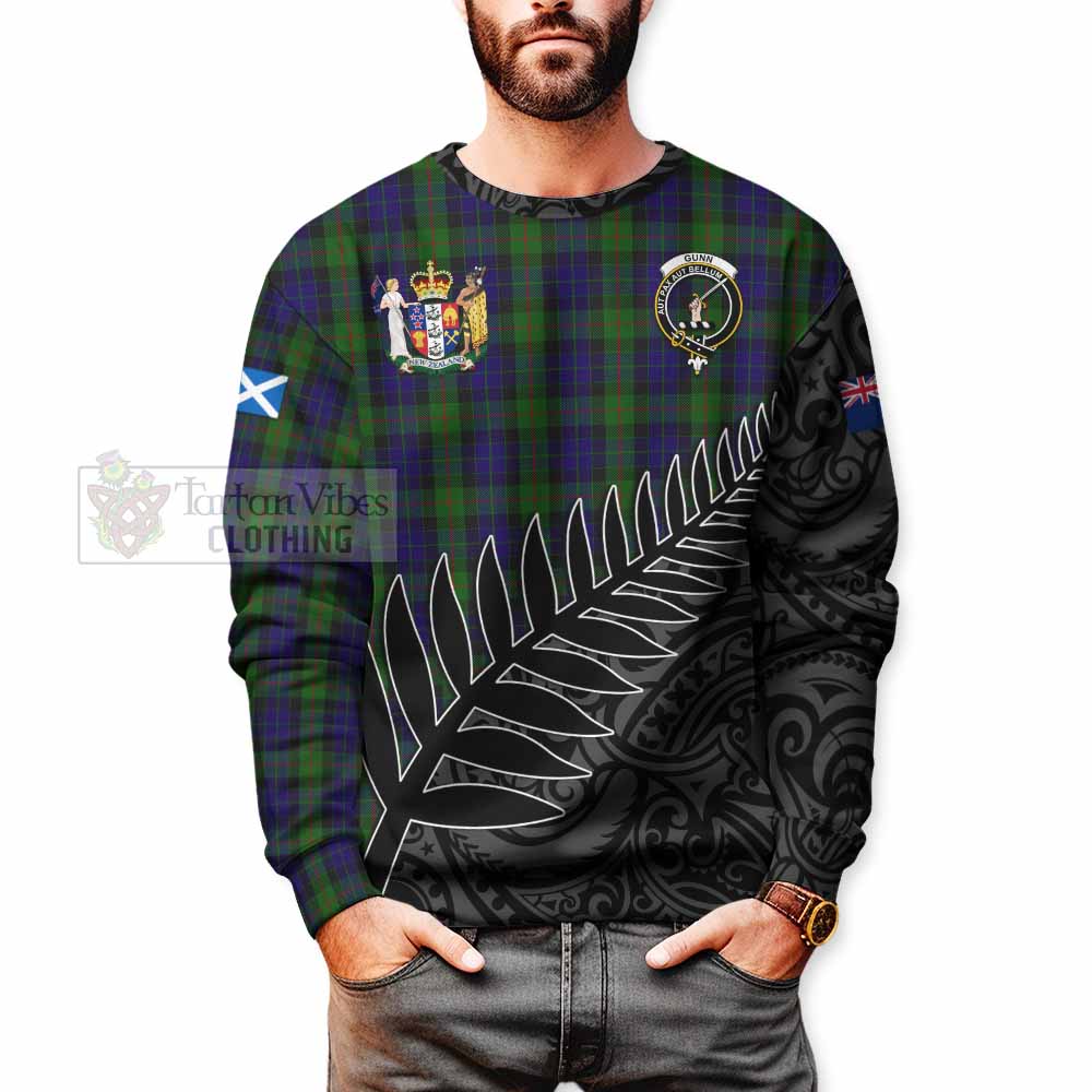 Tartan Vibes Clothing Gunn Crest Tartan Sweatshirt with New Zealand Silver Fern Half Style