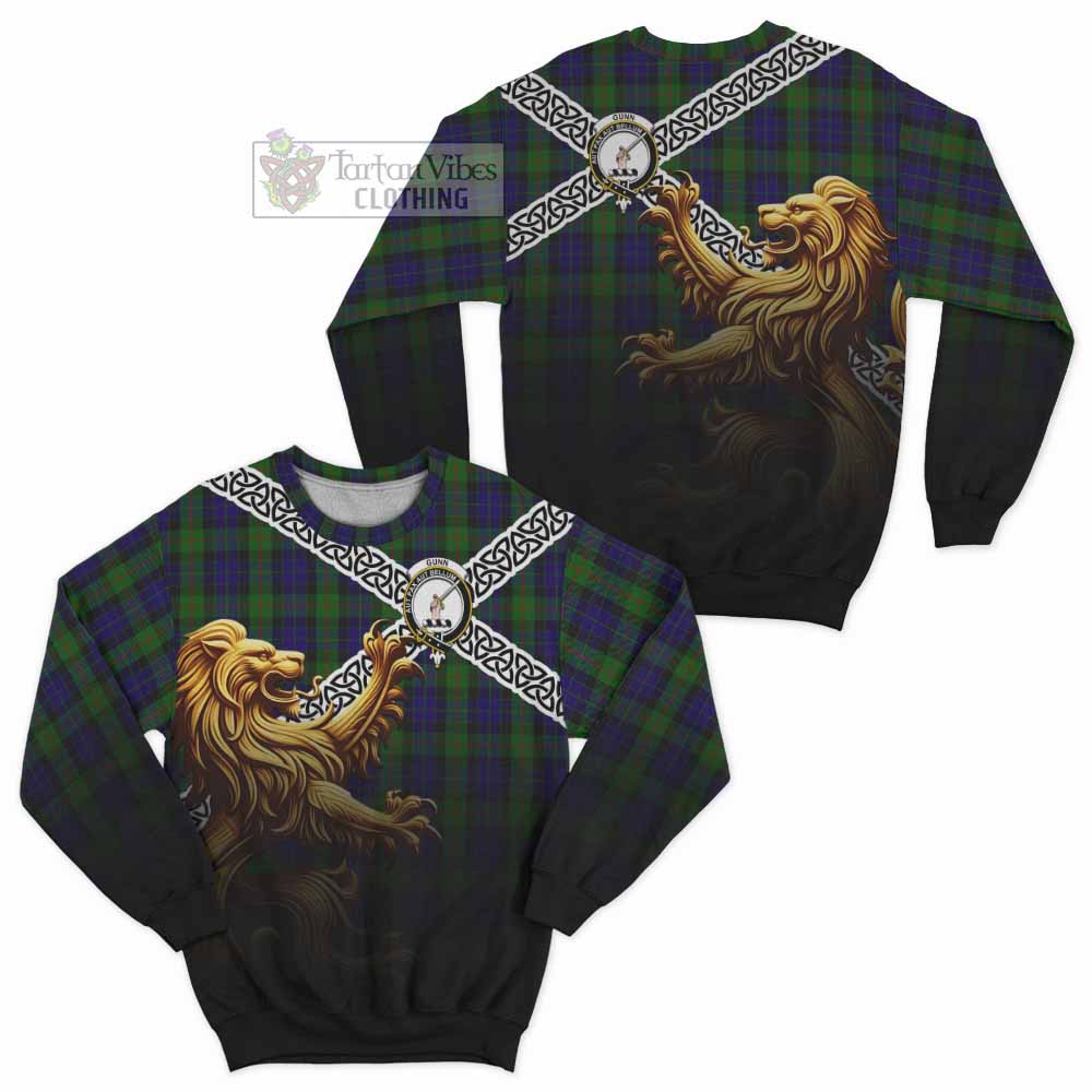 Gunn Crest Tartan Sweatshirt with Golden Lion Emblem Celtic Style - Tartan Vibes Clothing