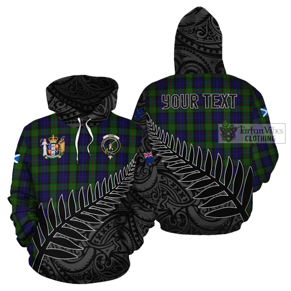 Tartan Vibes Clothing Gunn Crest Tartan Cotton Hoodie with New Zealand Silver Fern Half Style