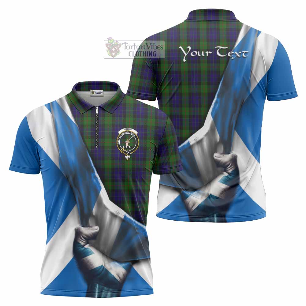 Tartan Vibes Clothing Gunn Tartan Zipper Polo Shirt with Family Crest Scotland Patriotic Style