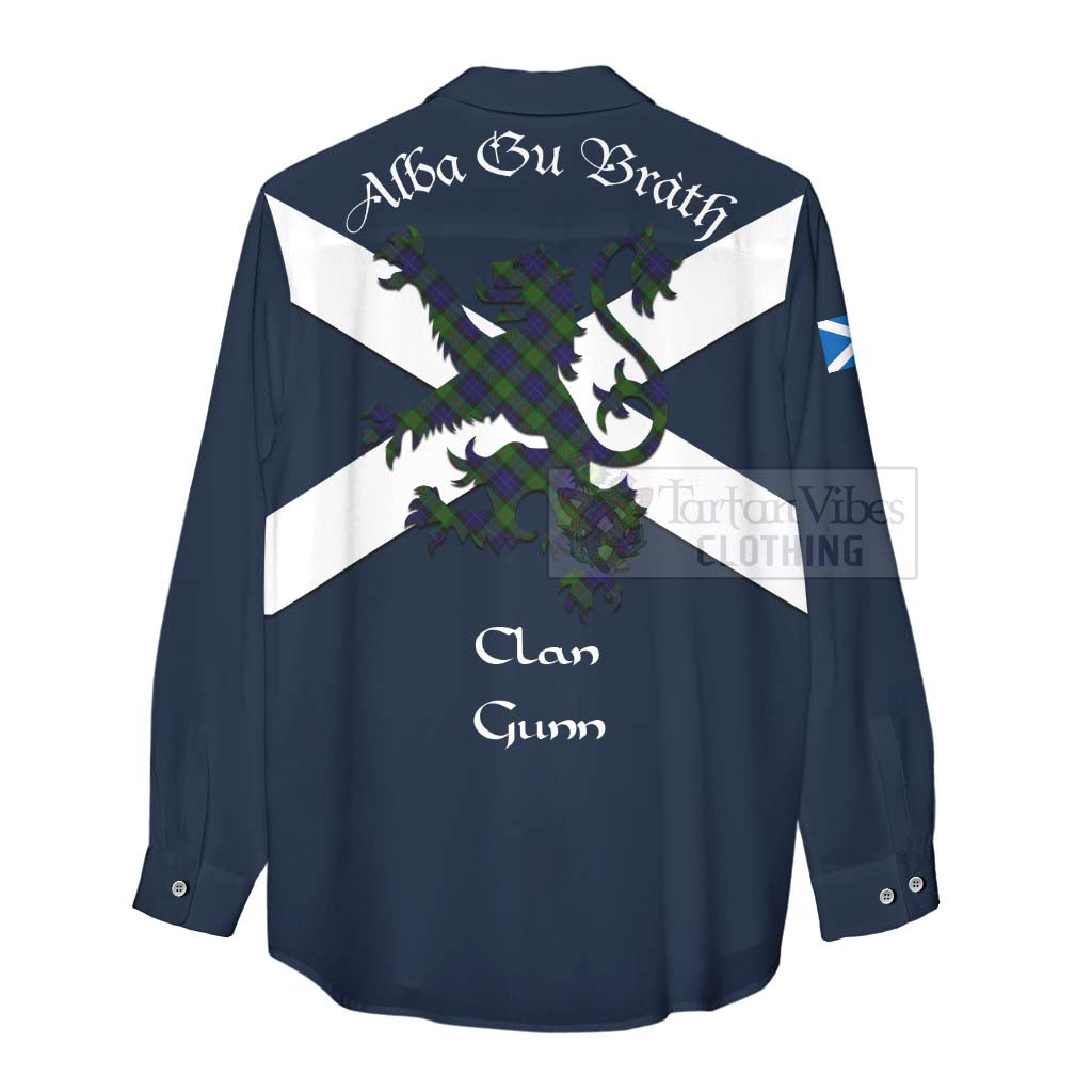 Tartan Vibes Clothing Gunn Tartan Lion Rampant Women's Casual Shirt Proudly Display Your Heritage with Alba Gu Brath and Clan Name