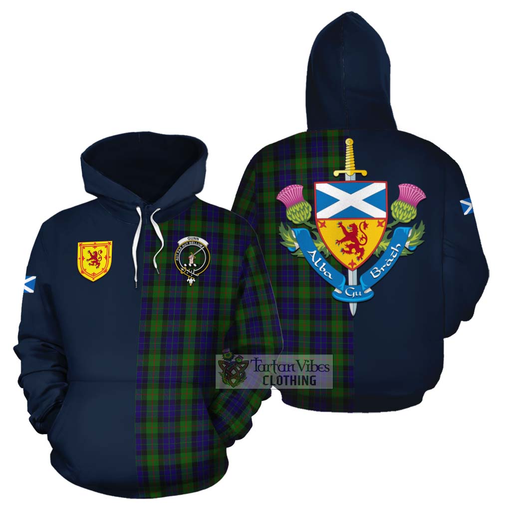 Tartan Vibes Clothing Gunn Tartan Cotton Hoodie Alba with Scottish Lion Royal Arm Half Style