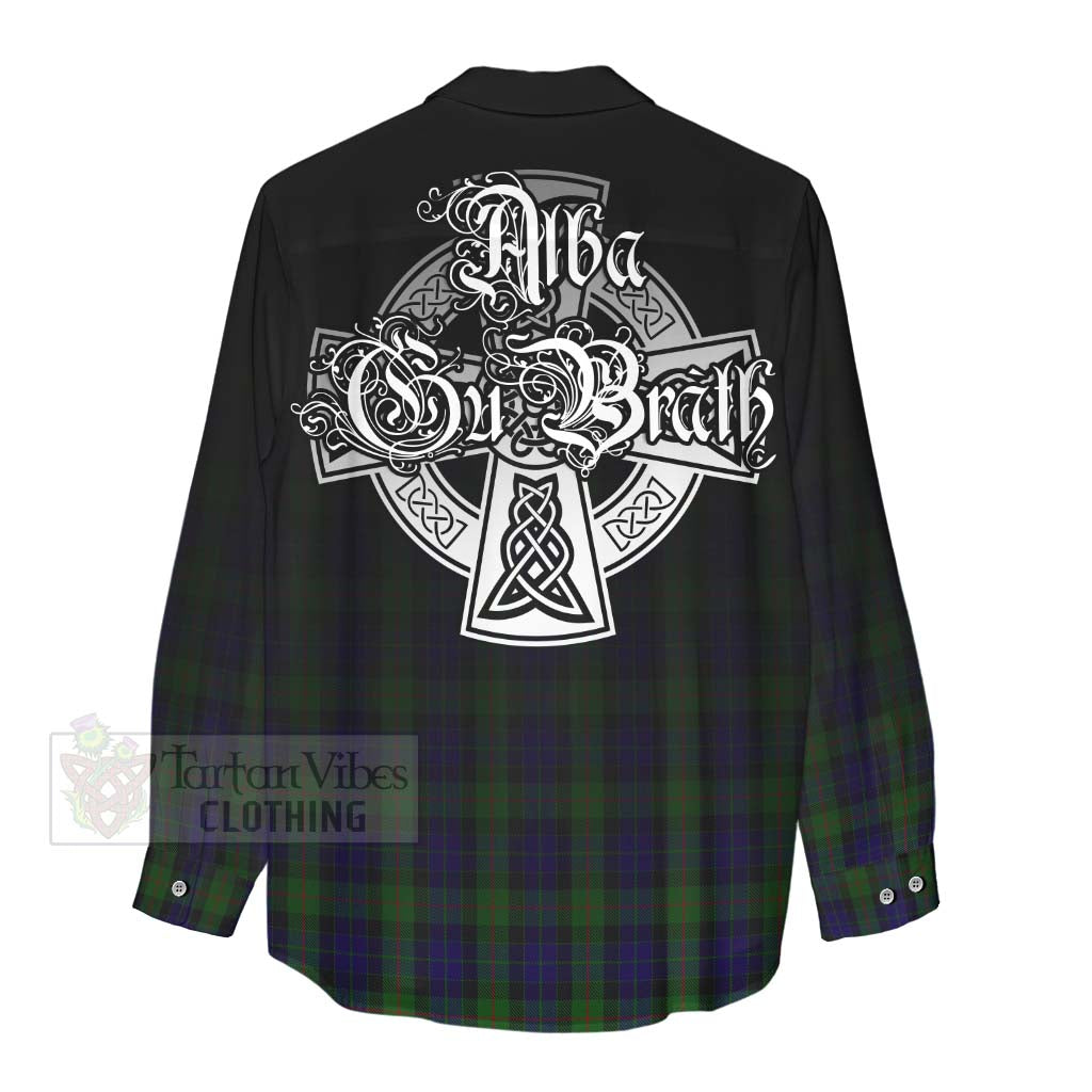 Tartan Vibes Clothing Gunn Tartan Women's Casual Shirt Featuring Alba Gu Brath Family Crest Celtic Inspired