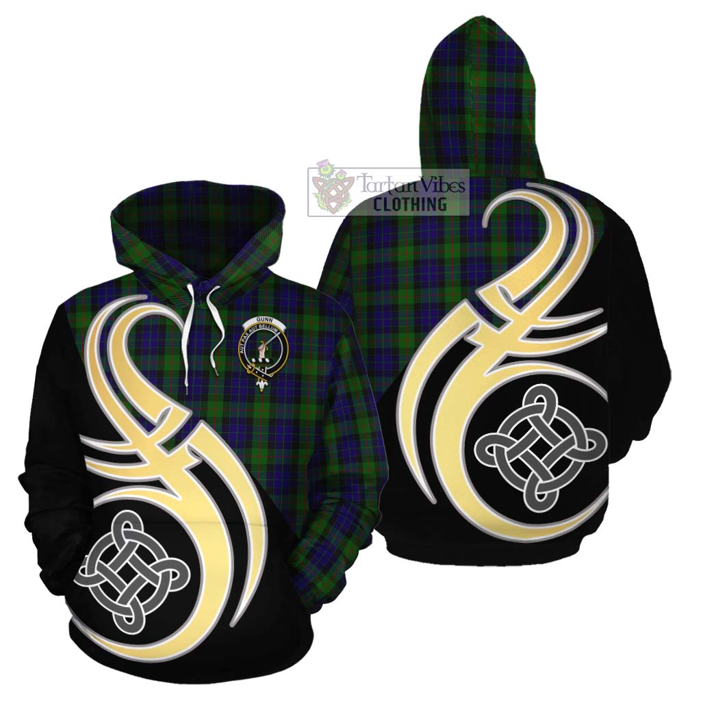 Tartan Vibes Clothing Gunn Tartan Cotton Hoodie with Family Crest and Celtic Symbol Style