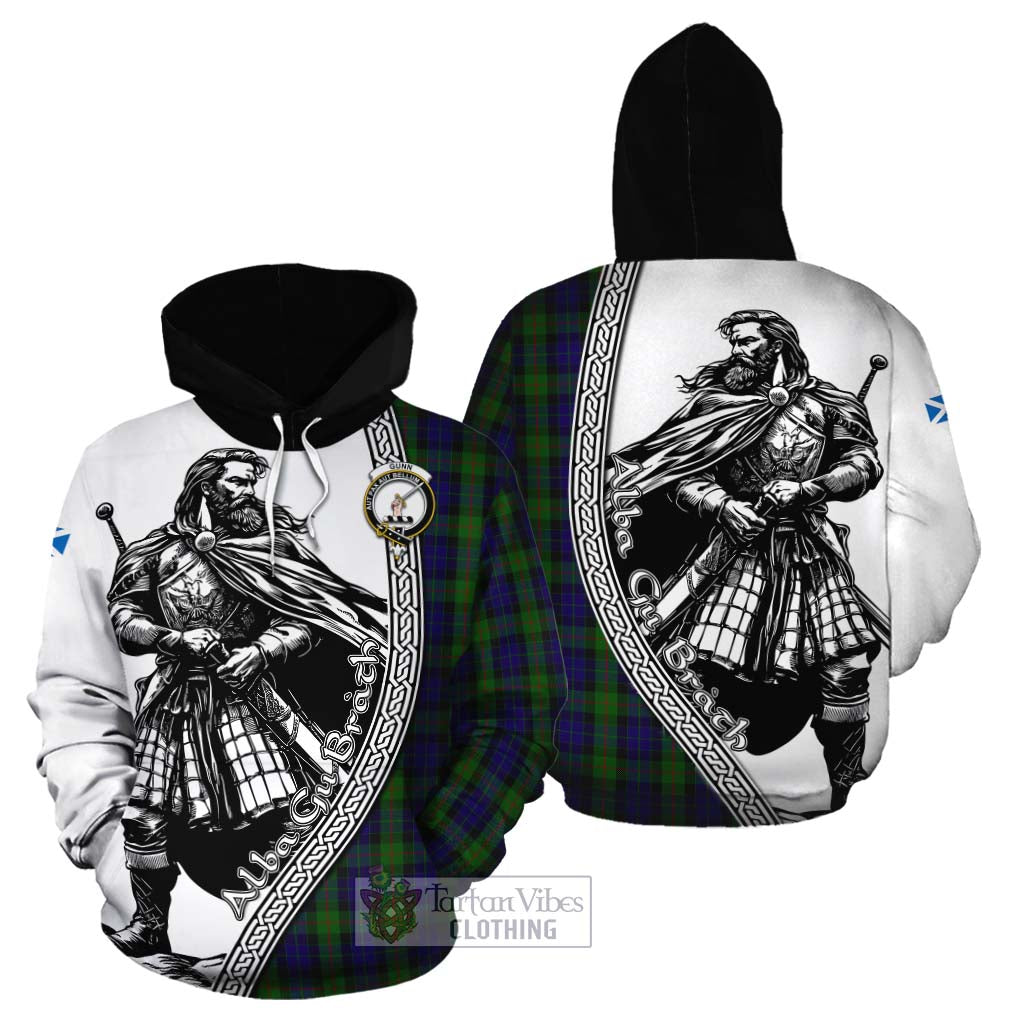 Tartan Vibes Clothing Gunn Tartan Clan Crest Cotton Hoodie with Highlander Warrior Celtic Style