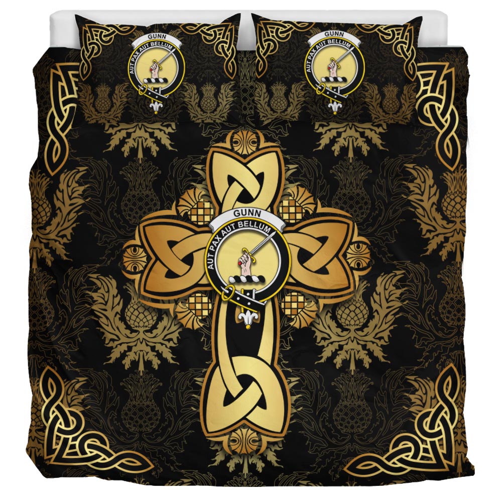 Gunn Clan Bedding Sets Gold Thistle Celtic Style - Tartanvibesclothing