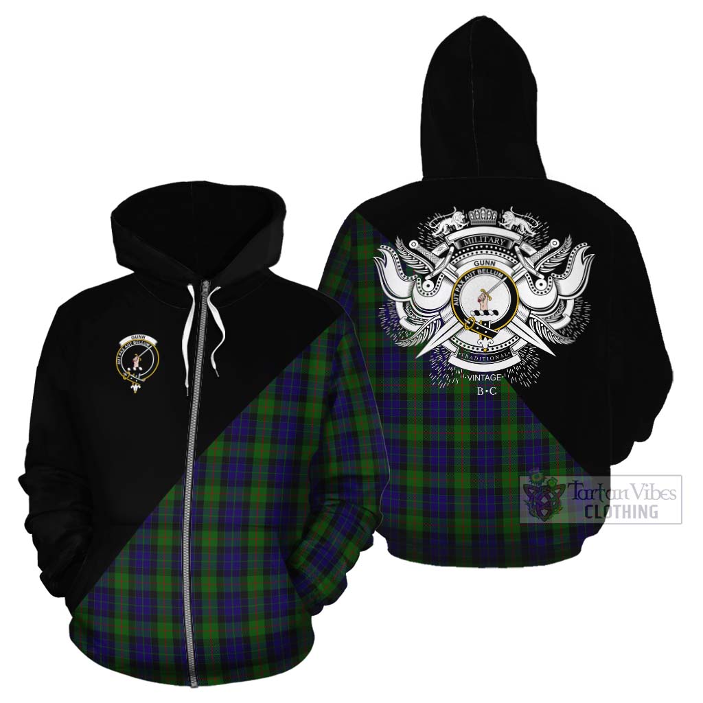 Tartan Vibes Clothing Gunn Tartan Cotton Hoodie with Family Crest and Military Logo Style