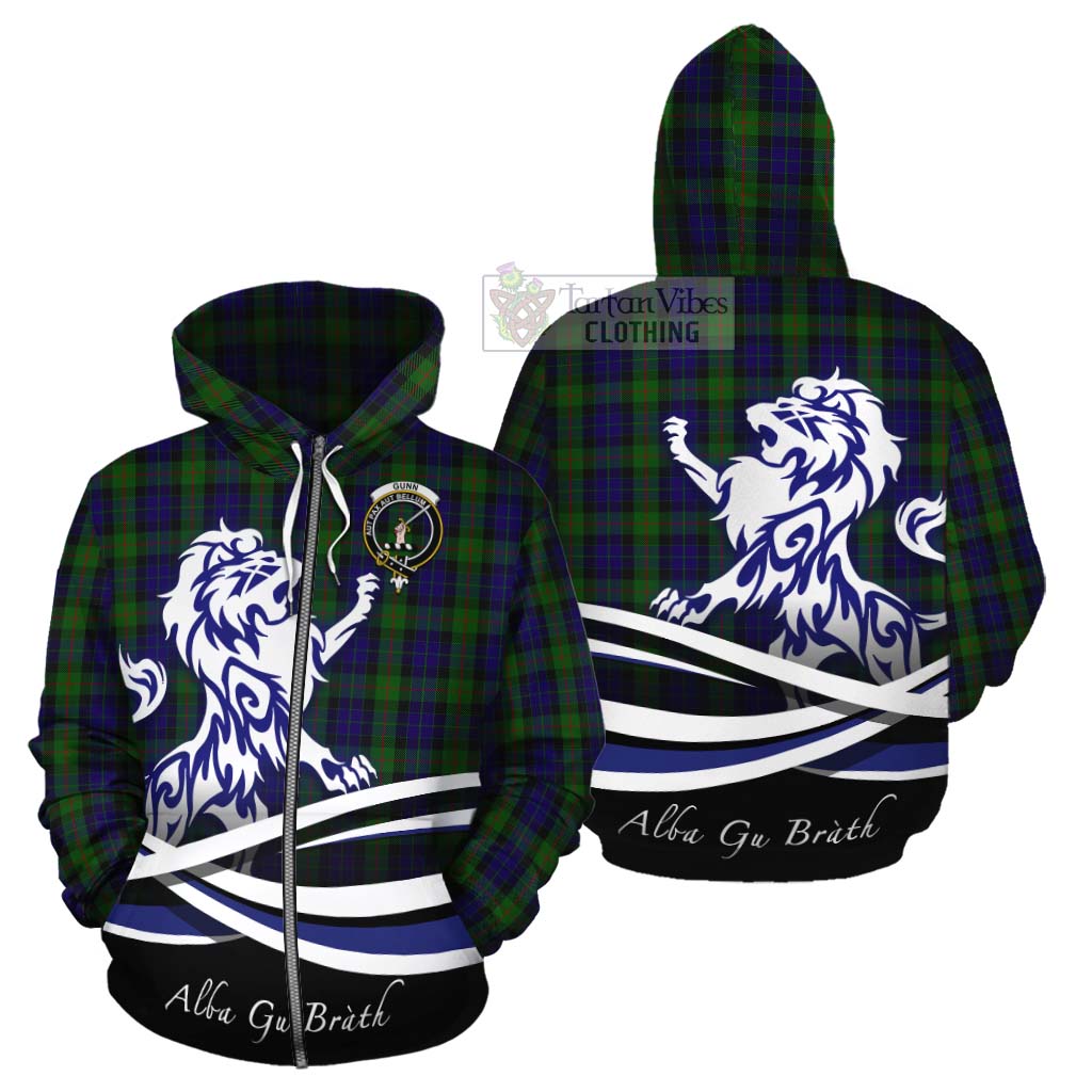 Tartan Vibes Clothing Gunn Tartan Cotton Hoodie with Alba Gu Brath Regal Lion Emblem