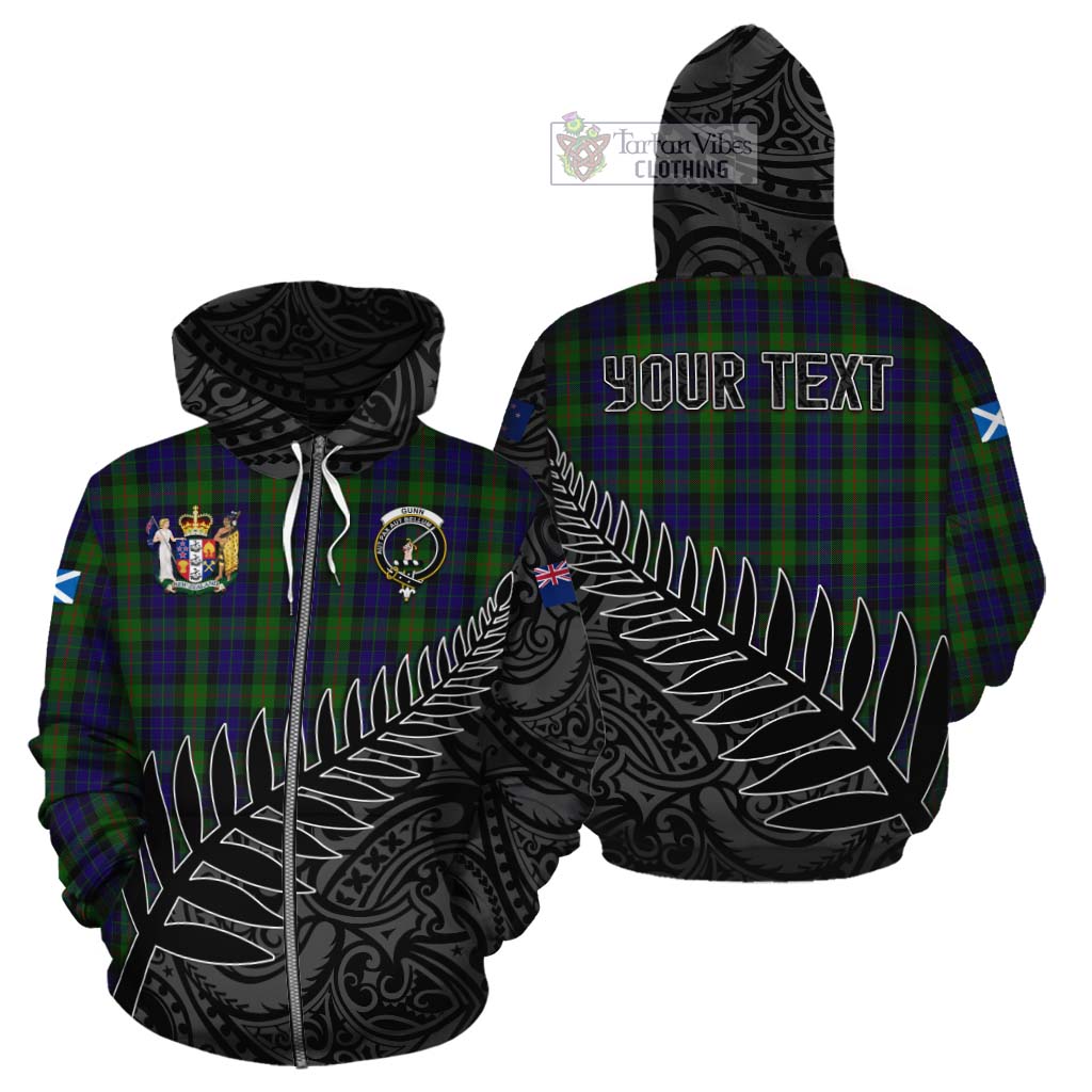 Tartan Vibes Clothing Gunn Crest Tartan Cotton Hoodie with New Zealand Silver Fern Half Style