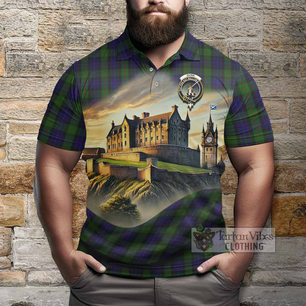 Gunn Tartan Family Crest Polo Shirt with Scottish Ancient Castle Style - Tartan Vibes Clothing