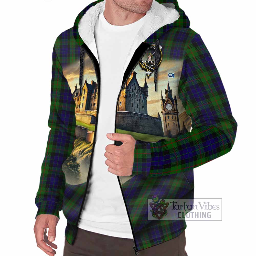 Gunn Tartan Family Crest Sherpa Hoodie with Scottish Ancient Castle Style - Tartan Vibes Clothing