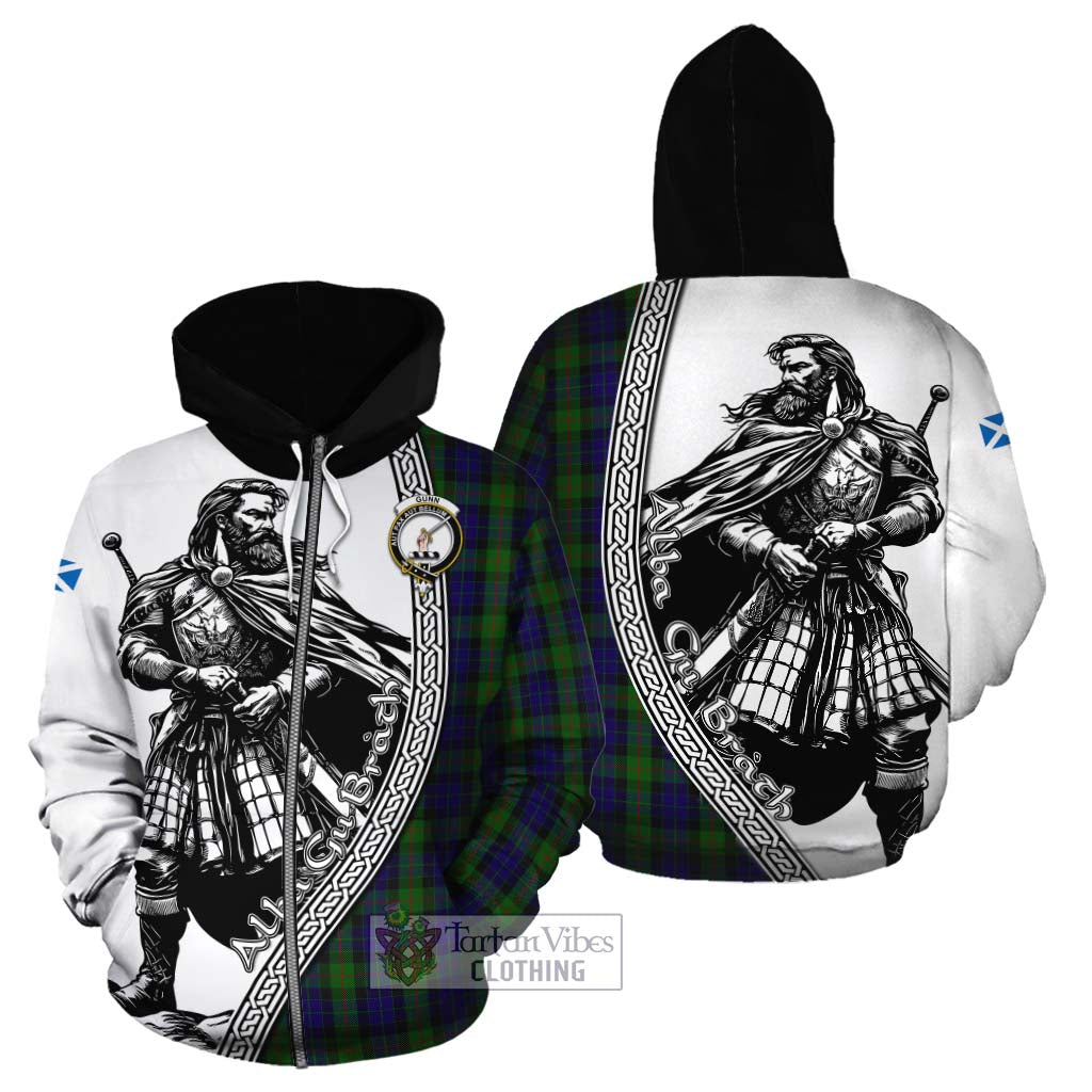 Tartan Vibes Clothing Gunn Tartan Clan Crest Cotton Hoodie with Highlander Warrior Celtic Style